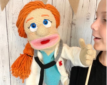 CROCHET PATTERN: Dr. Piper M.D. Hand Puppet / Amigurumi / Educational Toy / Doctor doll / Ventriloquist / Marionette