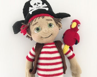 CROCHET PATTERN: Fidget the Pirate / Amigurumi / Pirate Doll / Parrot / Baby Rattle / Stuffed Toy