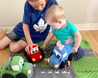 CROCHET PATTERN: Car & Truck Playmat Backpack / C2C Pattern / Rug / Blanket / Toy Mat