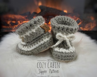 CROCHET PATTERN: Cozy Cabin Slippers (Infant sizes 1-6)