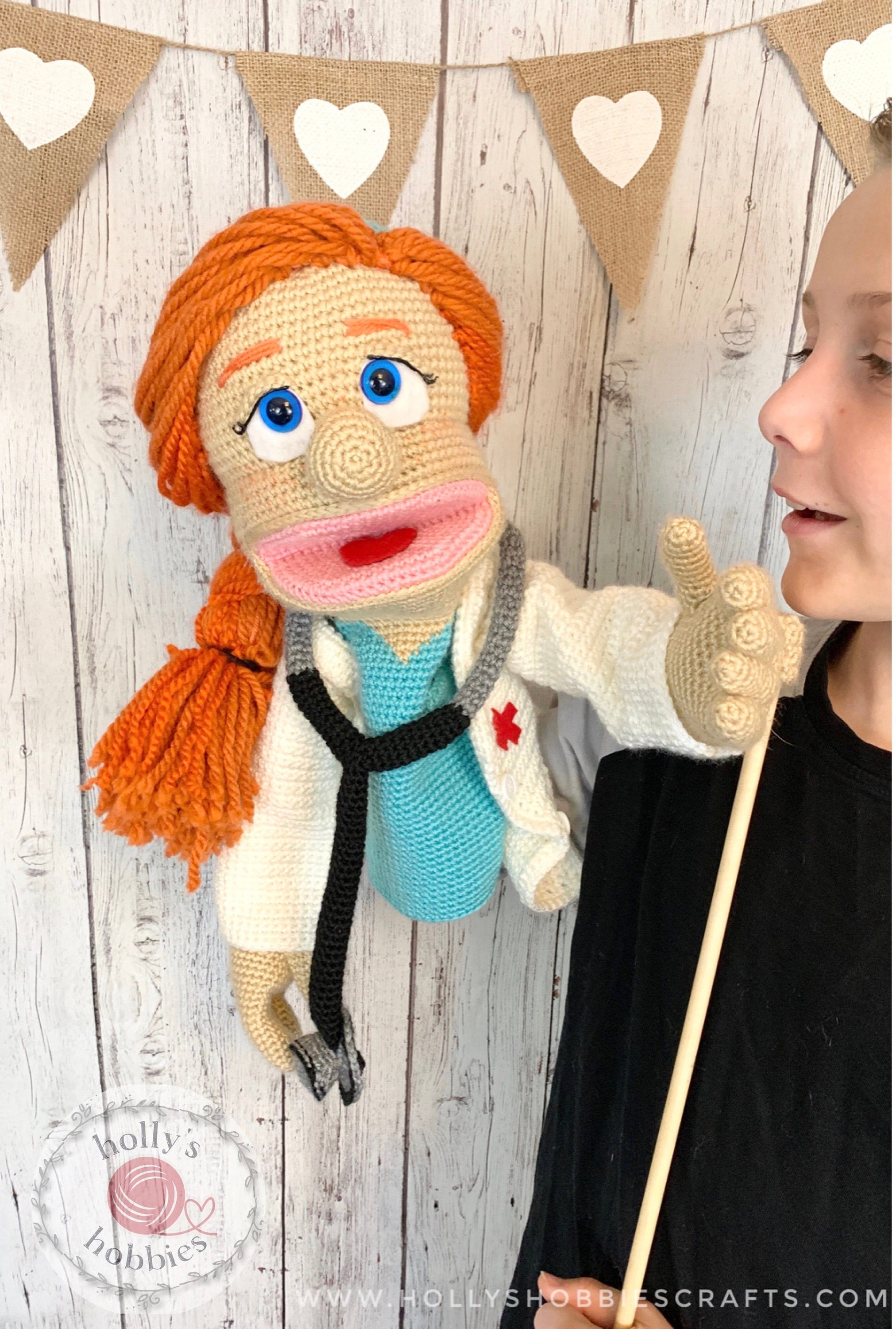 CROCHET PATTERN: Dr. Piper M.D. Hand Puppet / Amigurumi / Educational Toy / Doctor doll / Ventriloquist / Marionette