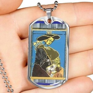 Tarot tarjeta fuerza colgante Dogtag cadena collar arte joyería regalo