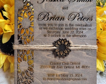 Wooden Wedding Invitation Sunflower