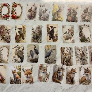 28 papéis de recortes de animais e pássaros da floresta - Scrapbooking de diário de sucata - Criação de cartões - Colagem - Kits de artesanato em papel.
