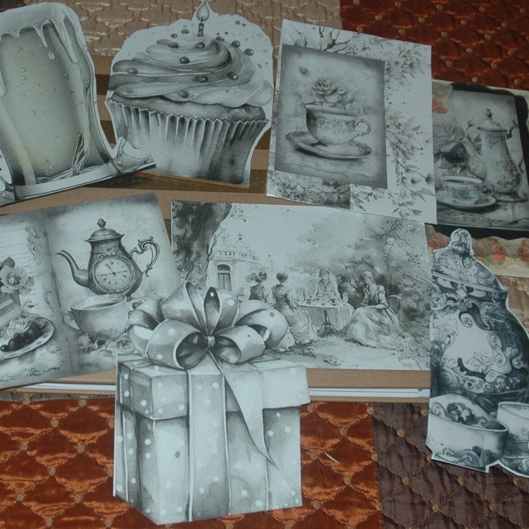 8 X Black and White Tea Party Scrapbooking Junk Journal Etsy Australia