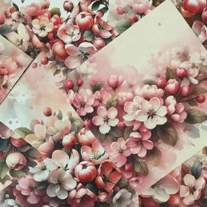 12 x papiers rose pastel fleur de pêcher - journal indésirable de scrapbooking - fabrication de cartes - collage - kits de créations en papier.