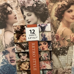 12 x Retro Vintage Style Ladies Papers -Junk Journal  -Retro Ladies Fashion Scrapbooking -Card Making -Paper Craft Kits.