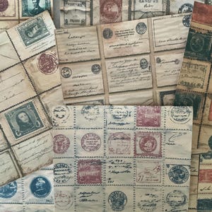 10 x zniszczone paragony pocztowe - artykuły pocztowe do scrapbookingu, tworzenia kartek, kolaży - zestawy do robótek ręcznych z papieru.