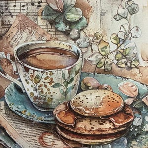 1 x Kitchen Tea Party Delights Paper -Junk Journal -Scrapbooking- Card Making -Collage Paper - Ephemera Paper Craft.
