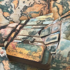 10 x Vintage Travel Papers - Dziennik Junk Journal - Scrapbooking - Tworzenie kartek - Kolaż - Zestawy do robótek papierowych.