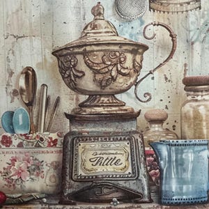 1 x Papel para pausa para café na cozinha - Diário de sucata - Álbum de recortes - Fabricação de cartões - Papel para colagem - Papel para artesanato em papel efêmero.