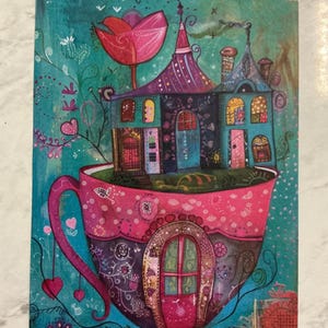 1 x Teacup House Paper - Junk Journal - Tea Party Scrapbooking - Tworzenie kartek - Kolaż - Rękodzieło papierowe.
