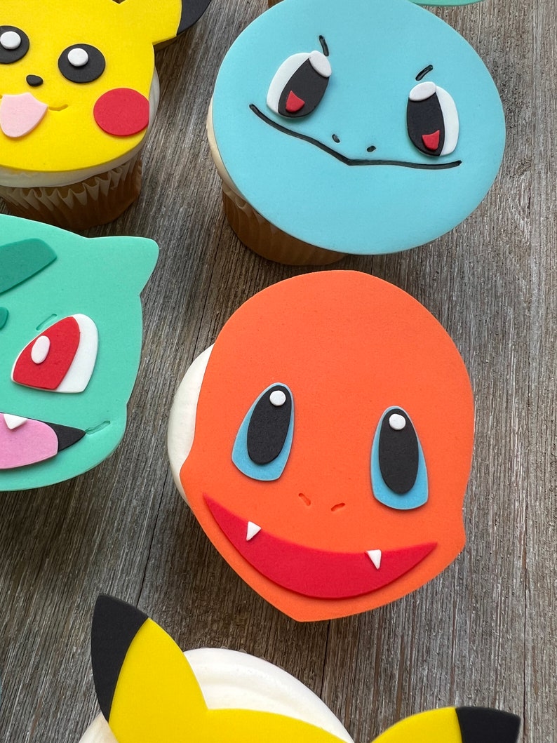 Pokemon Cupcake Toppers, Edible Cupcake Toppers, Fondant, Pokemon Party, Custom Cupcake Toppers, Pikachu, Bulbasaur, Squirtle, Charmander image 6