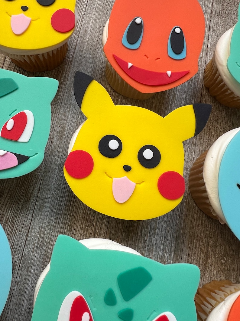 Pokemon Cupcake Toppers, Edible Cupcake Toppers, Fondant, Pokemon Party, Custom Cupcake Toppers, Pikachu, Bulbasaur, Squirtle, Charmander image 4