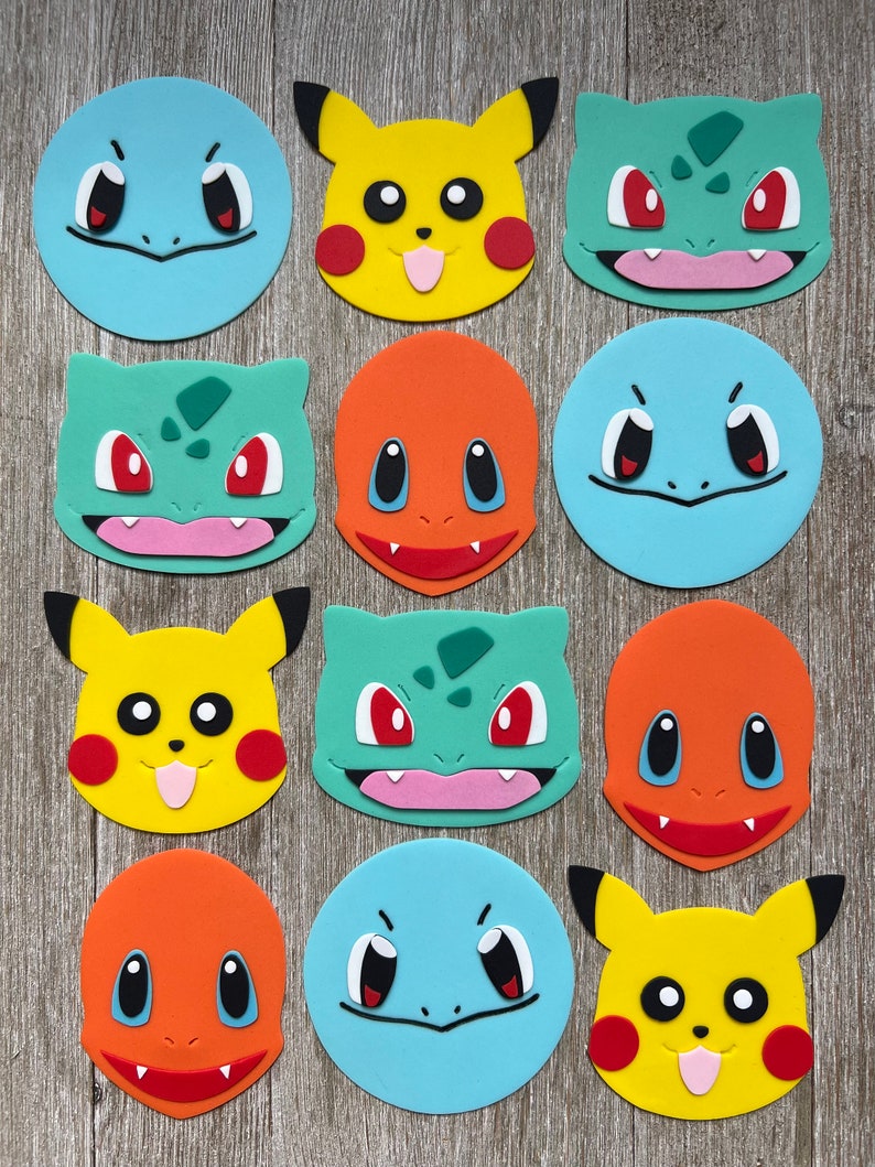 Pokemon Cupcake Toppers, Edible Cupcake Toppers, Fondant, Pokemon Party, Custom Cupcake Toppers, Pikachu, Bulbasaur, Squirtle, Charmander image 3