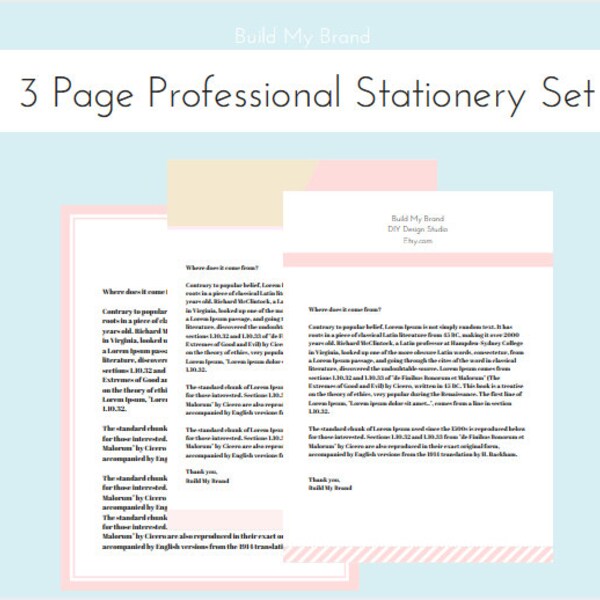 Chic Pink Professional Stationery Set (3 Page Instant Download) Professional Letters, Invoices, Emails, Faxes, and Resumes