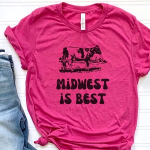 Midwest Is Best Cow Theme Short Sleeve Tee, Midwest Shirt, Women&#39;s Midwest Shirt, Midwest Gifts, Cow Tee, Midwest Graphic Tee, Cow T-Shirt