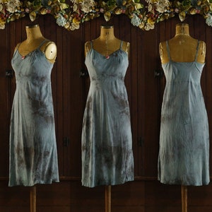 blue & charcoal tie dyed petite lingerie full slip dress Rayon paper 30&#39;s // Shirley Kay // 32 XS extra small