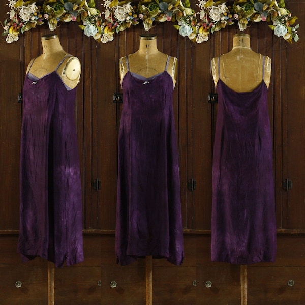 Robe chemise de nuit en soie mélangée soyeuse des années 20 30 avec soutien-gorge et haut soutien-gorge violet vieilli // XS, très petit 32