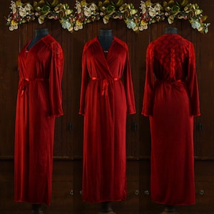 Deep wine red hand dyed maxi peignoir soft nylon nightgown robe 70&#39;s // S SMALL 34 M MEDIUM 36
