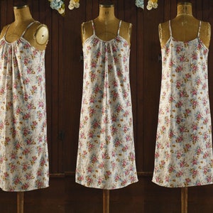 watercolor pink blue brown floral print shiny stripes midi full slip dress 90&#39;s // XS