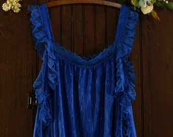 1980s 1990s Sears Isn/'t It Enchanting Union Tag Vibrant Royal Blue Lace Camisole Cami Pink Rose Accent Size 36