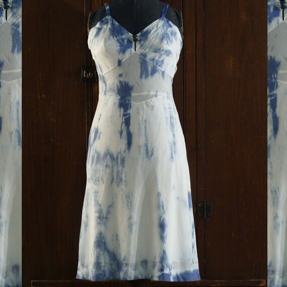 Blue and white tie dye cotton blend empire waist … - image 3