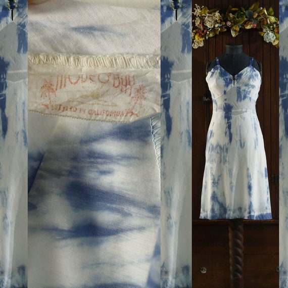 Blue and white tie dye cotton blend empire waist … - image 10