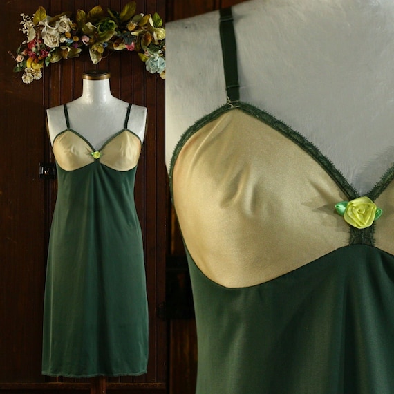 Deep forest green hand dyed empire waist shimmery bodice lace trim nylon lingerie slip dress 80's // Vanity Fair // 34 S Small Deep forest green hand dyed empire waist shimmery bodice lace trim nylon lingerie slip dress 80's // Vanity Fair // 34 S Small