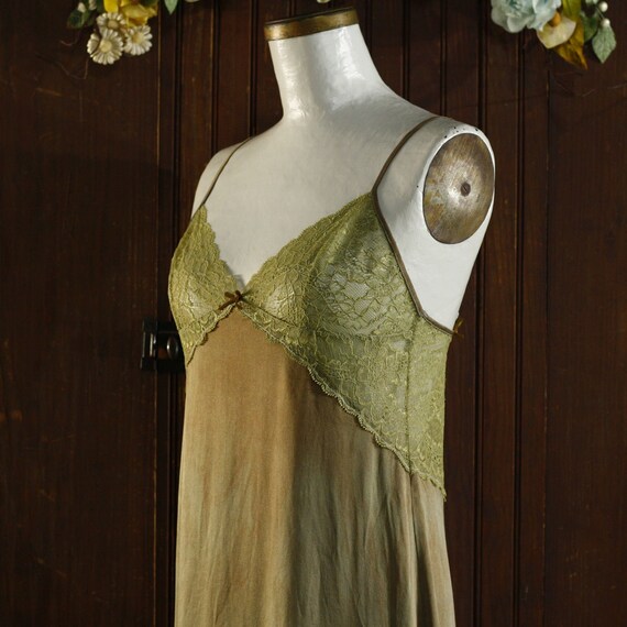 Bronze brown sheer lace silk mini lingerie chemis… - image 3