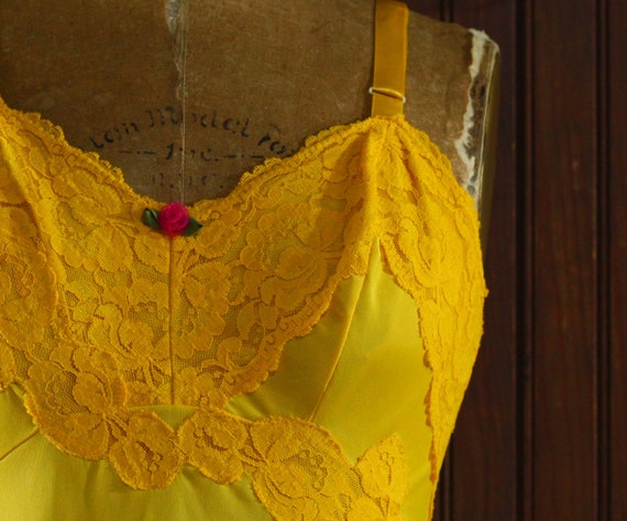 rich marigold yellow empire waist floral lace tri… - image 2