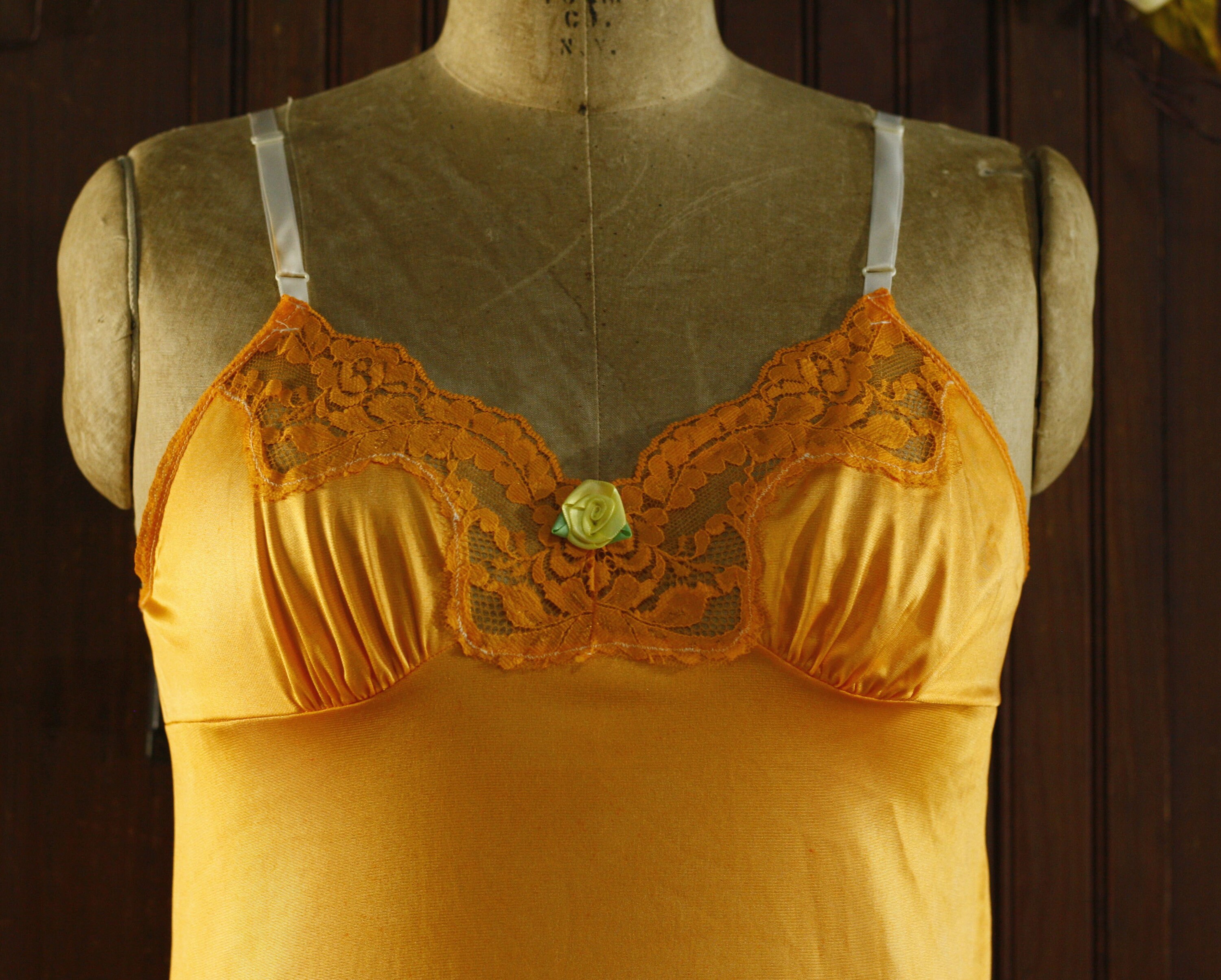 Cantaloupe Melon Orange Empire Waist Lace Trim Nylon Slip Etsy
