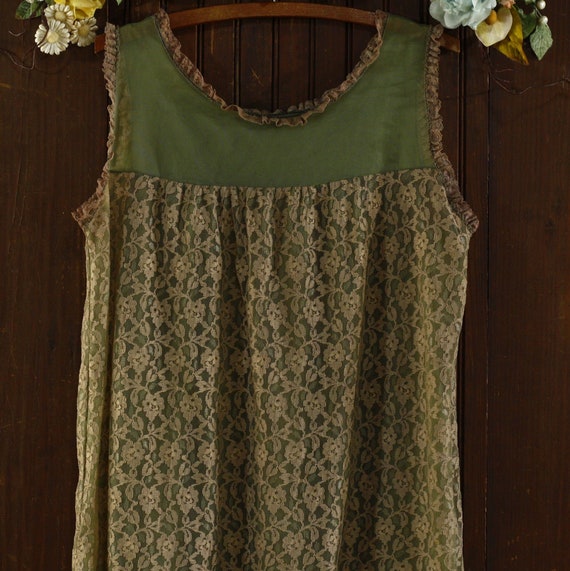 green chiffon antique lace babydoll sleeveless mi… - image 8