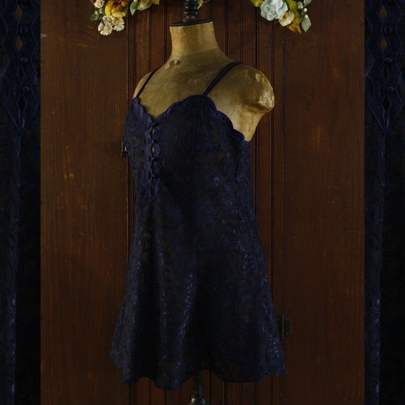 dark midnight blue sheer shiny floral printlinger… - image 9