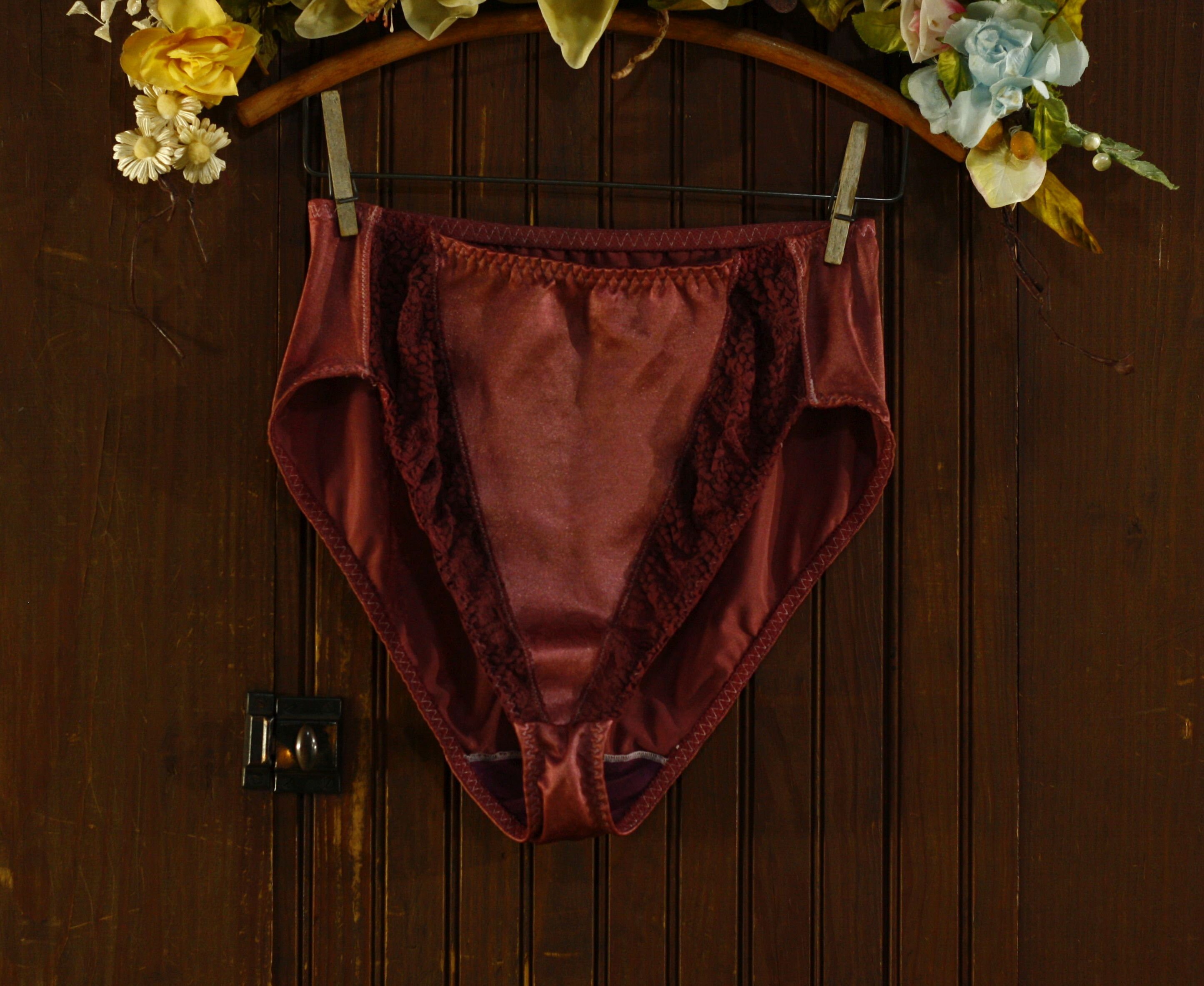 Red wine hand dyed highcut French Style satin & lace panties Etsy