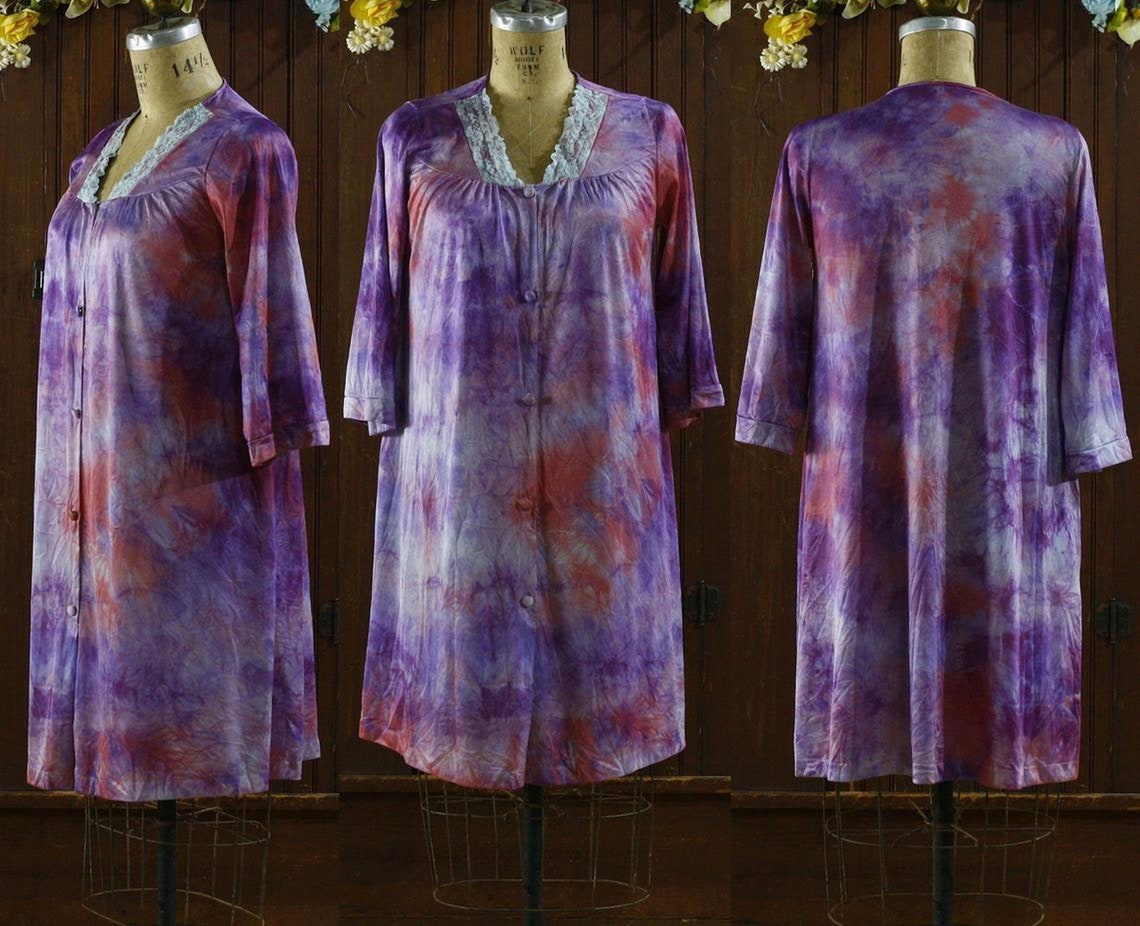 Aqua purple pink tie dye nightgown robe // S M | Etsy