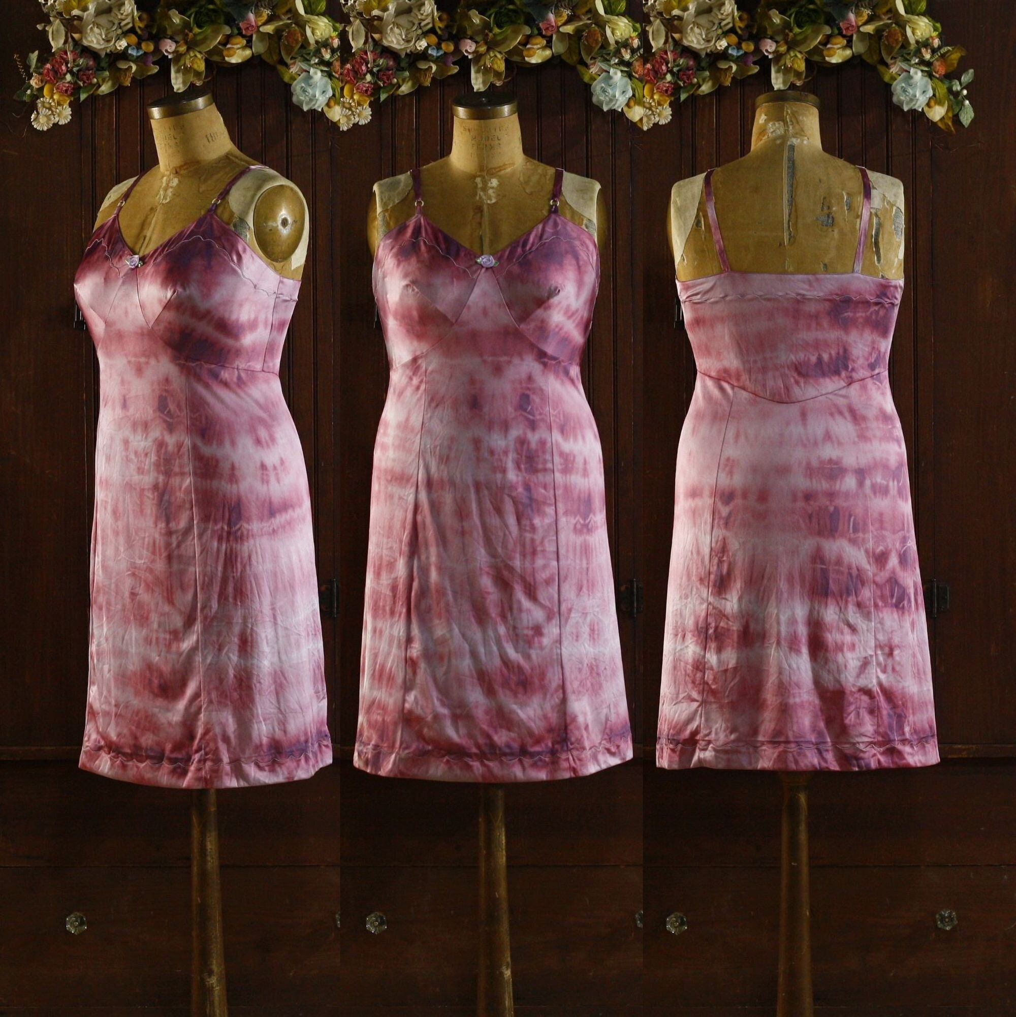 strapless open back dress Tie Dye Lady Slip Dress Dried Roses Geo Tie Dye / L main image 1