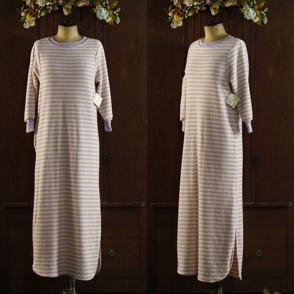 NOS striped lavender and cream Flannel soft lightweight pastel nightie winter nightgown dress // Sears New Old Stock // M Medium 36