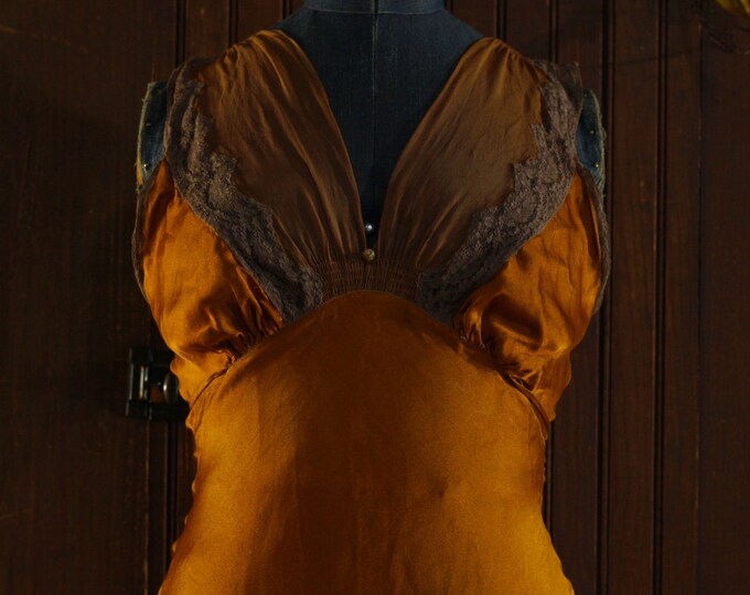 Shiny Satin Metallic Copper Lingerie Nightgown Dress 'pandora Movietime Gowns' by Chic Lingerie