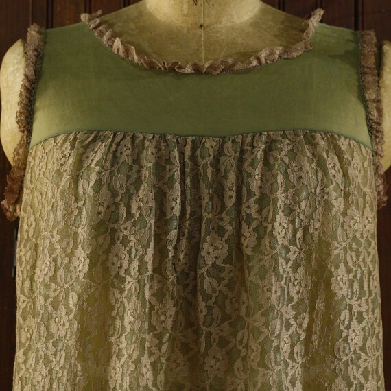 green chiffon antique lace babydoll sleeveless mi… - image 10