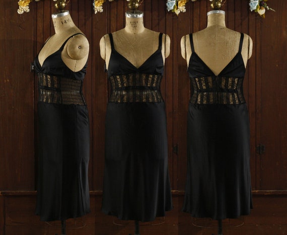 gorgeous black silk Italian lace waist slip dress