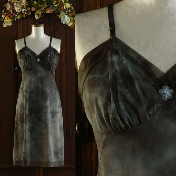 Smoky Blue and Charcoal Tie Dye Chiffon Bodice High Waisted Nylon Slip Dress  50's // Vanity Fair // 34 S Small - Etsy Australia