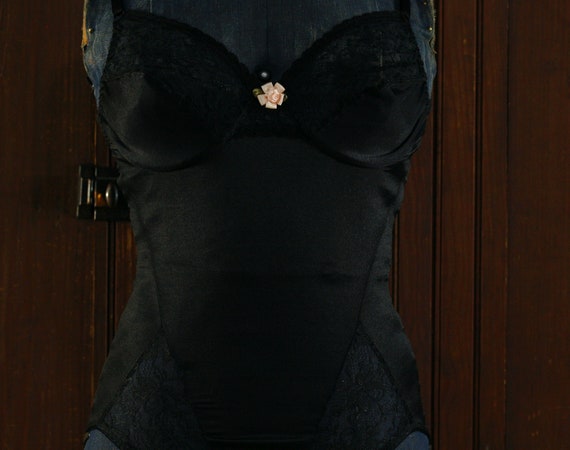 black stretchy lace trim lingerie teddy underwire… - image 3