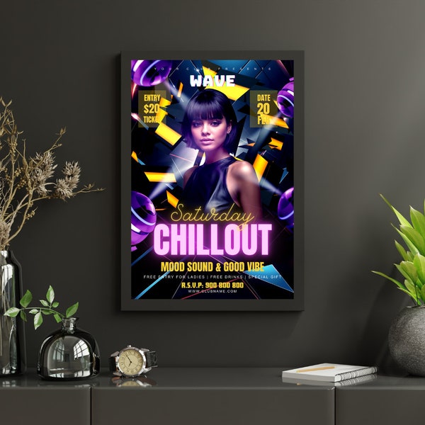 Chillout Night Party Canva Template: Editable Club Night Poster Template - Instant Digital Download