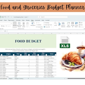 Food Budget Excel or Google Sheet Budget, Weekly & Monthly Grocery Expense Tracker, Digital Download, Food Costs Planner With Calculations