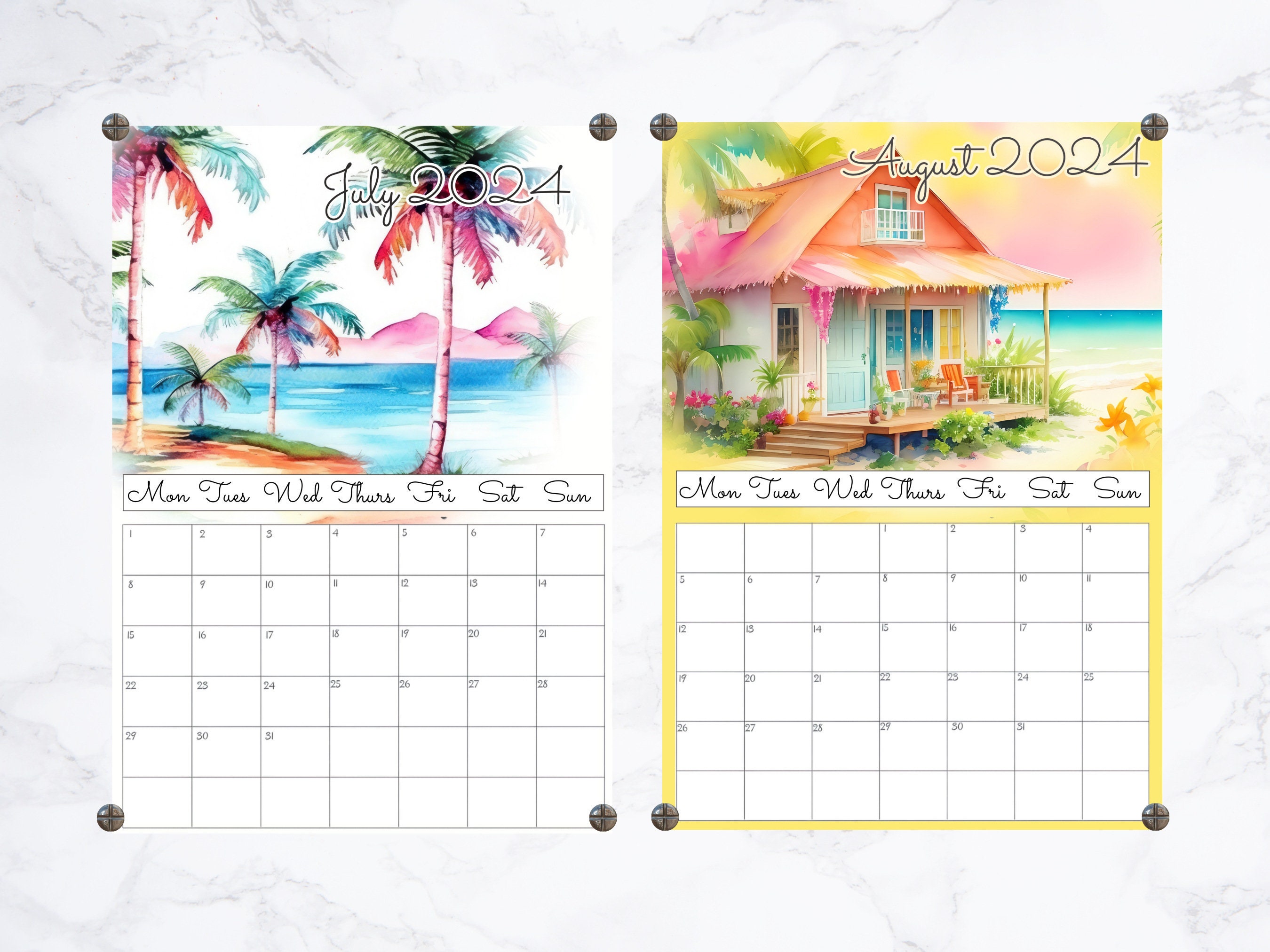 Printable 2024 Monthly Calendar for Wall 12 A4 PDF & JPG Downloads ...