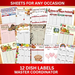 Potluck Sign Up Sheets Bundle | Planner, Dish Labels, Allergen Cards (A4 Printable)