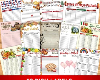 Potluck Sign Up Sheets Bundle | Planner, Dish Labels, Allergen Cards (A4 Printable)