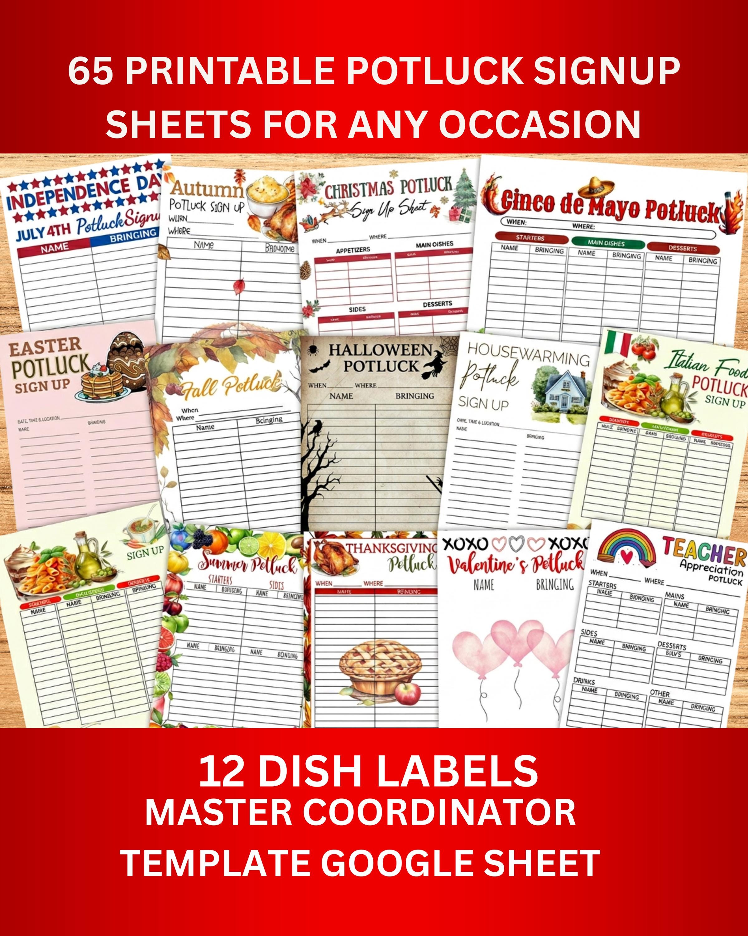 Potluck Labels Potluck Sign up Sheets Bundle | Planner, Dish Labels, Allergen Cards ...