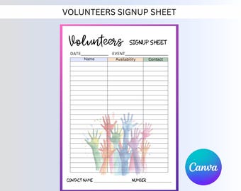 Editable Volunteer Sign-Up Sheet Template: Canva Printable (Instant Download)